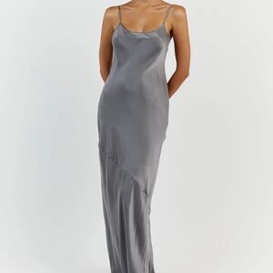 DIISH Layla Silk Satin Slip Dress in Charcoal Size US8